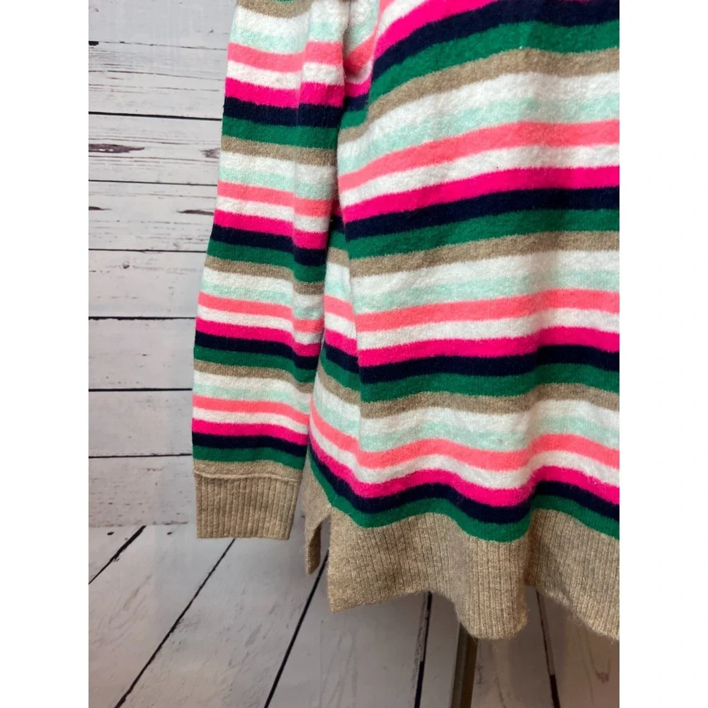J Crew Pullover Sweater Womens Medium Extra Soft Yarn Rainbow Striped Wool Blend